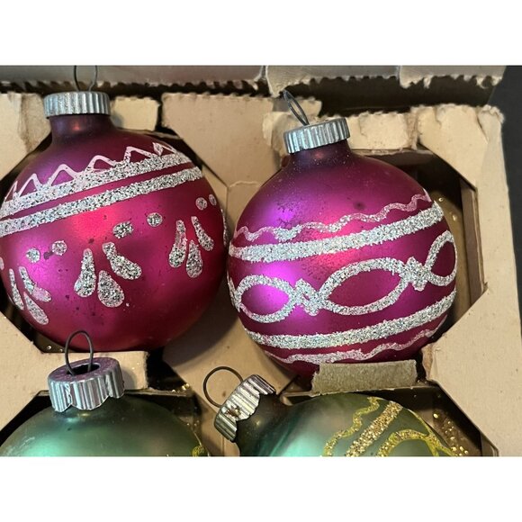 12 Shiny Bright Christmas Ornament Mica MCM Mercury Glass Some Matching With Box - Picture 7 of 12